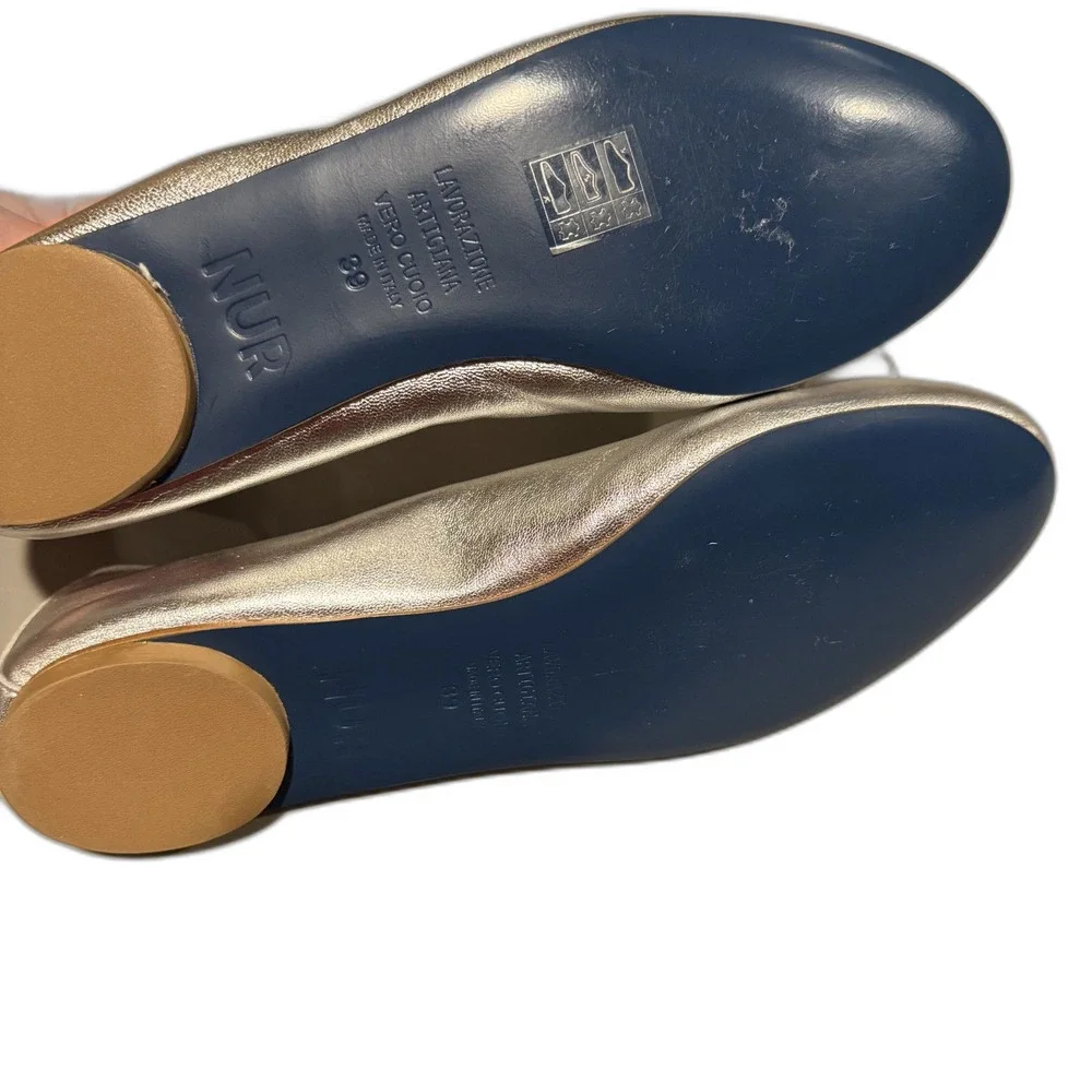 NUR Italy Ballet Flats Metallic Silver Leather Bow Women EU 39 US 8.5 Flat Shoes